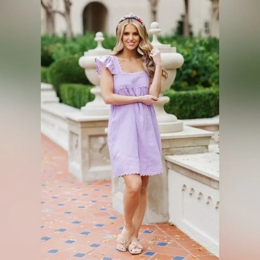 J. Marie Beckley Lavender Embroidered Ruffle Dress XS-L | Cottagecore, Pastel - Picture 4 of 5
